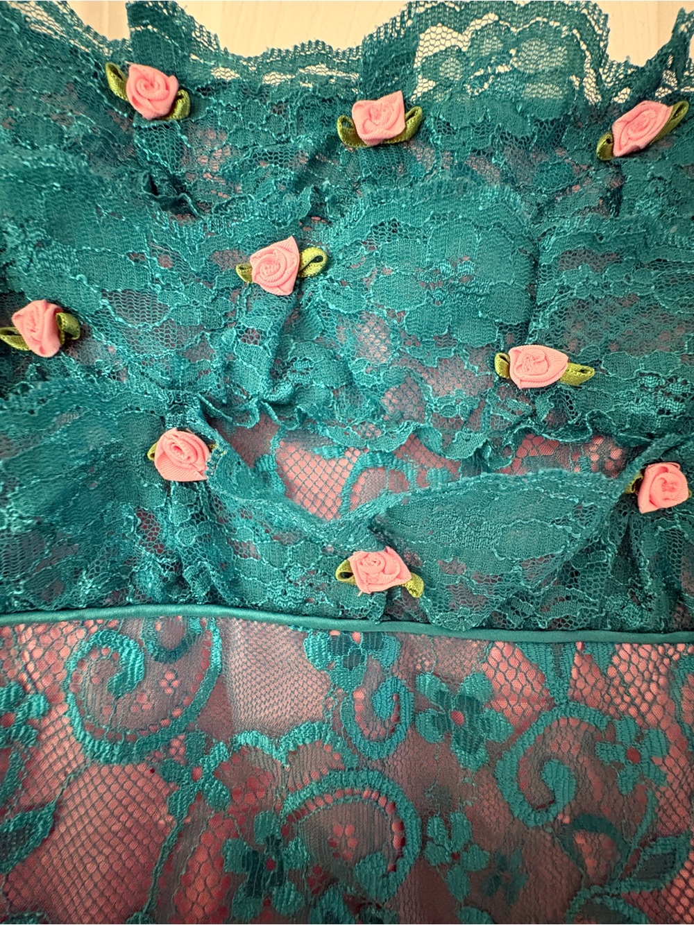 Vintage Betsey Johnson Teal Lace Midi Dress - Picture 4 of 8